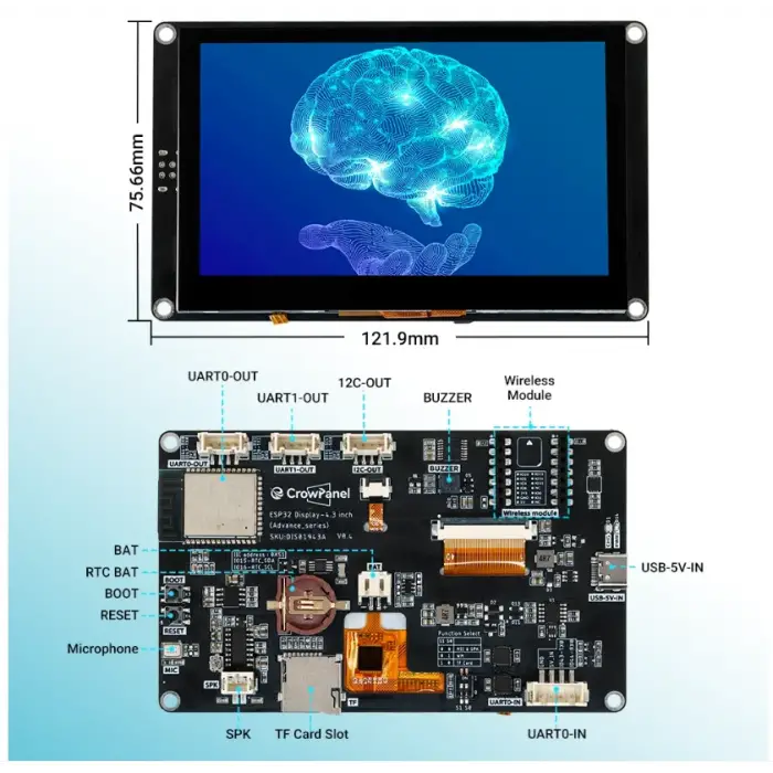 CrowPanel Advance 4.3 ESP32-S3 HMI Dokunmatik Ekranlı (480x272)