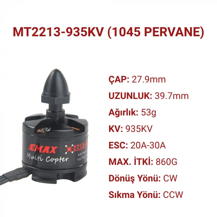 Emax MT2213 Fırçasız Motor 935KV Brusless Drone Pervane Seti CW - Orjinal Kutusu İle