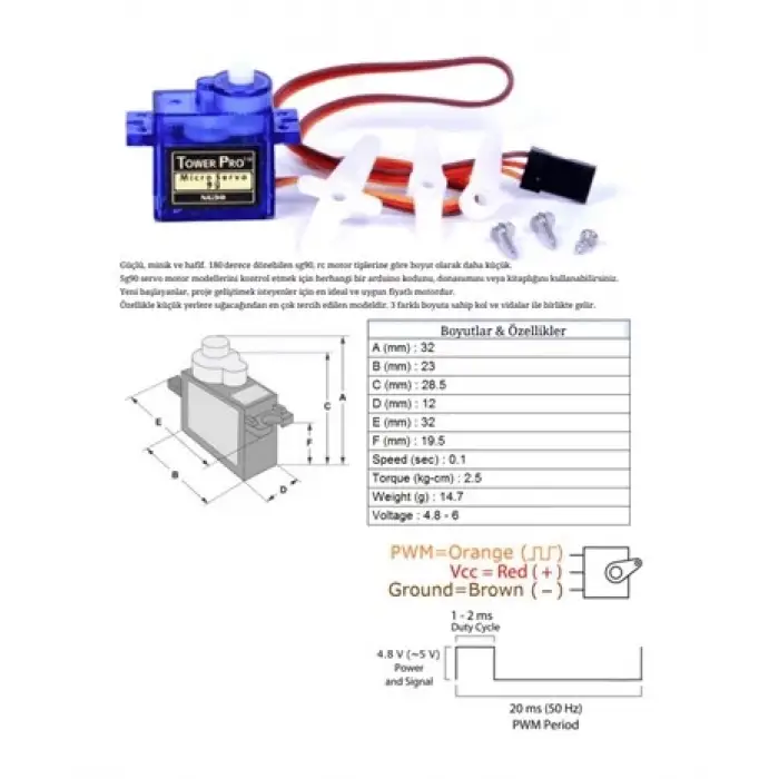 SG90 9g Servo Motor - Mini RC Servo Motor 180°