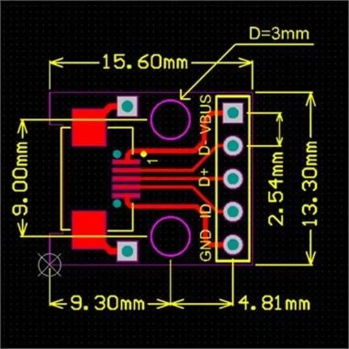 MICRO USB Dip B Tipi Dişi Konnektör Kartı