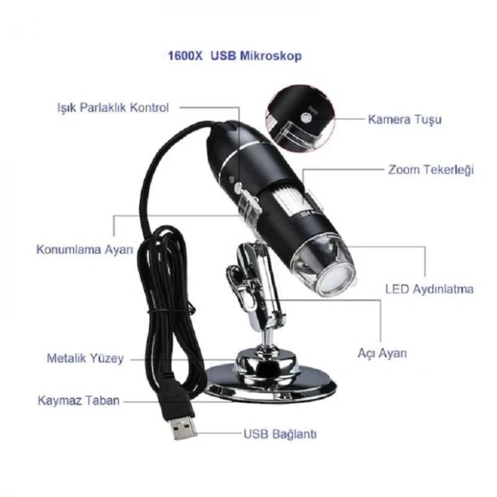 1600X Zoom 2mp Dijital Usb Mikroskop