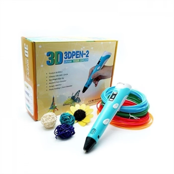 3D Kalem - 3D Pen Baskı Kalemi Yazıcı Printer + 3 Renk Filament + Adaptör Hediye