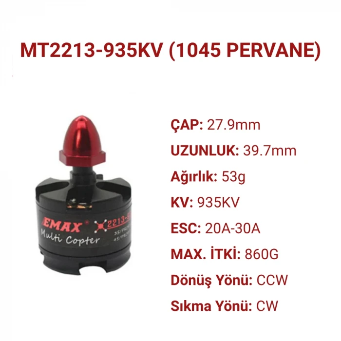 Emax MT2213 Fırçasız Motor 935KV Motor CCW & Pervanesi