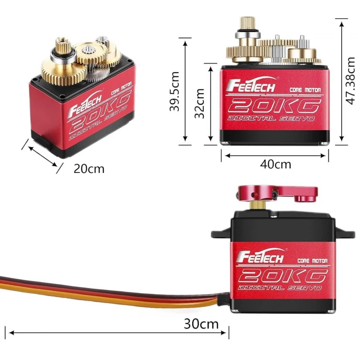 Feetech FT5320M 20kg Servo Motor Metal Dişli Yüksek Gerilim Torklu