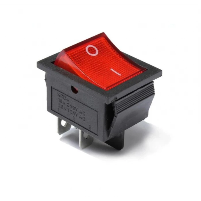 KCD2 On/Off Rocker Anahtar Kırmızı Işıklı 4 Pin