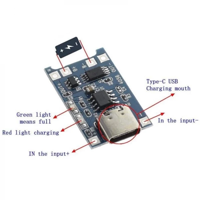 TP4056 Lipo Li-ion Pil Şarj Modülü 1S 3.7V Type-C Pil Şarj Devresi