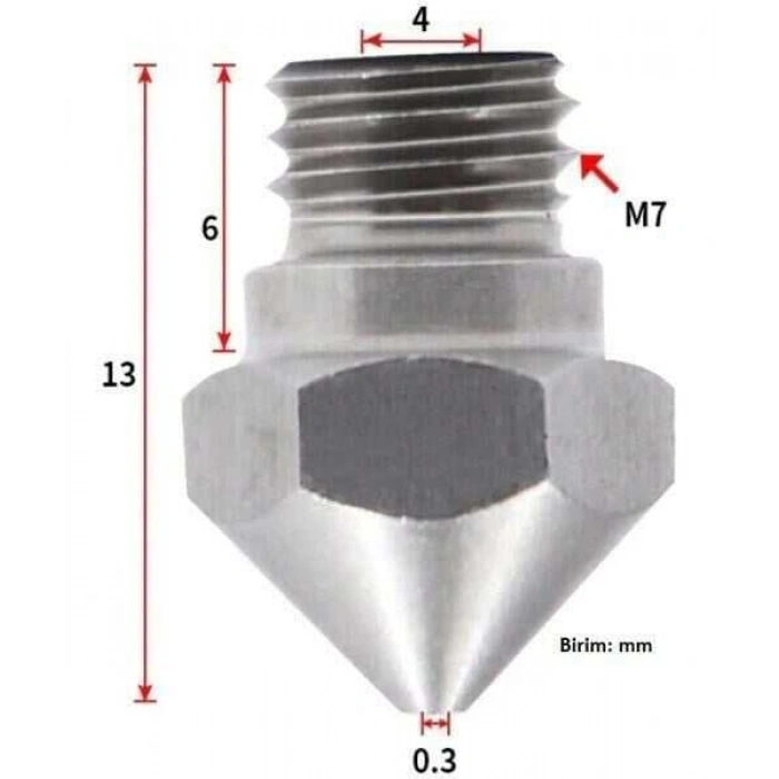 0.3mm Çelik Nozzle MK10-4mm-M7