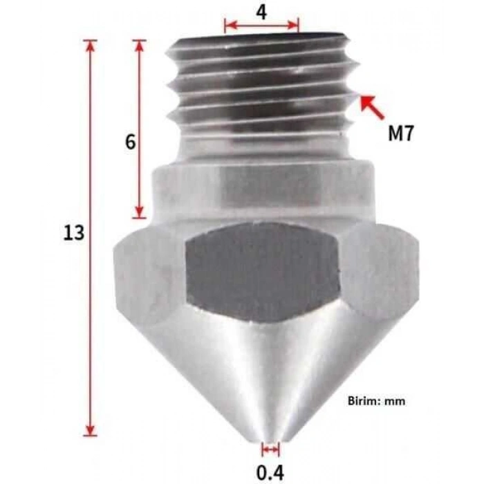 0.4mm Çelik Nozzle MK10-4mm-M7