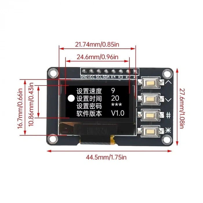 0.96 128x64 SSD1315 4-Butonlu OLED LCD Ekran - Beyaz