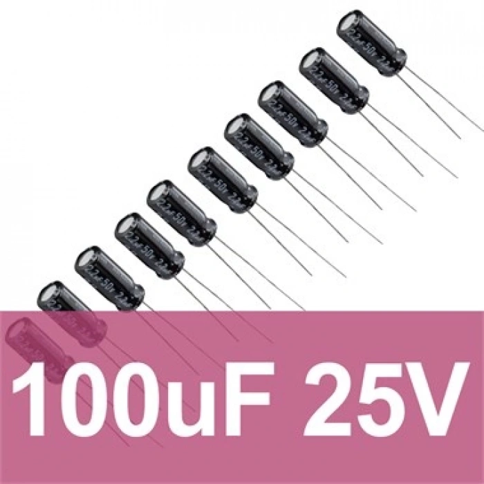 100uF 25V Elektrolitik Kondansatör (10 Adet)
