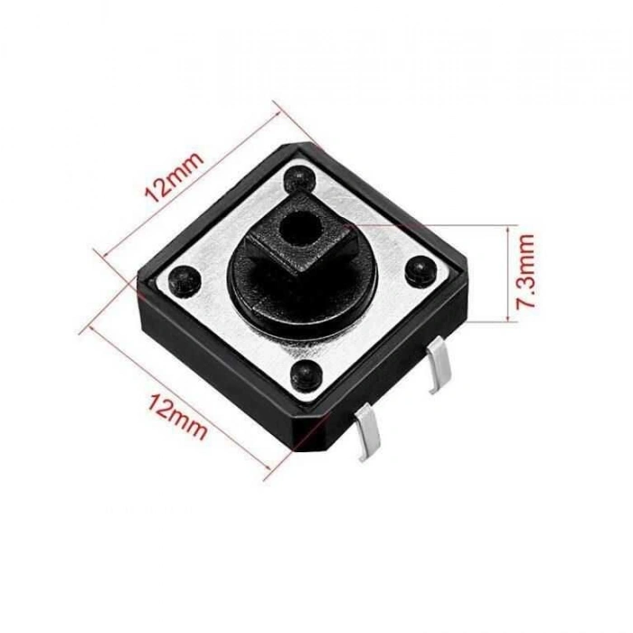 12x12x7.3mm 4 Pinli Siyah Push Buton - Tact Switch