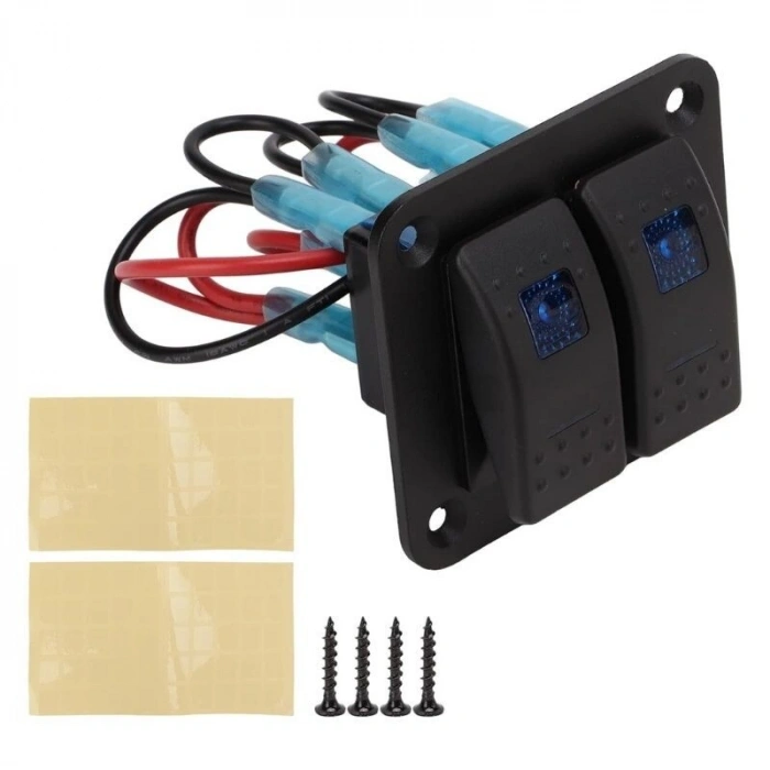 2li ON-OFF Mavi Işıklı Anahtar Switch Panel 12V-24V
