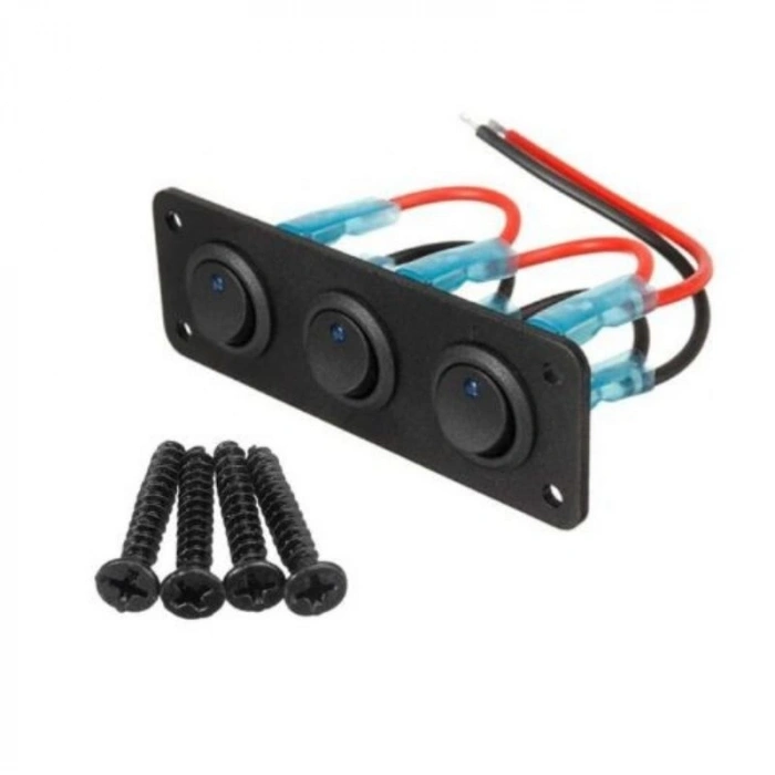 3lü ON-OFF Mavi Nokta Işıklı Anahtar Switch Panel 12V-24V