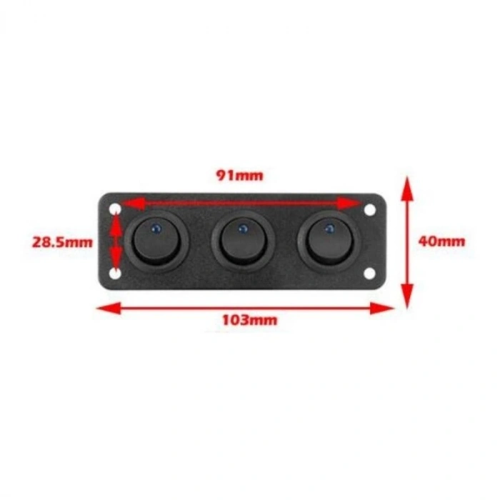 3lü ON-OFF Mavi Nokta Işıklı Anahtar Switch Panel 12V-24V