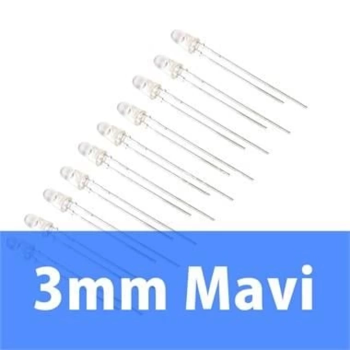 3mm Şeffaf Mavi Diyot LED (10 Adet)