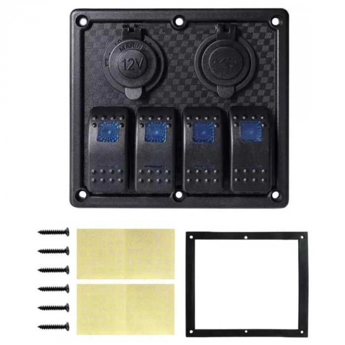 4lü ON-OFF Işıklı Anahtar Switch Panel 2x5V USB ve Çakmaklık Çıkışlı