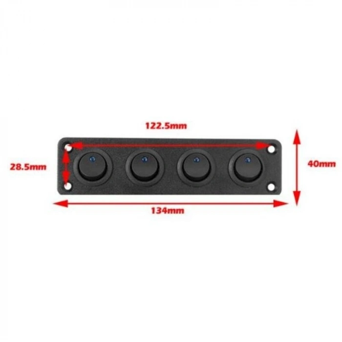 4lü ON-OFF Mavi Nokta Işıklı Anahtar Switch Panel 12V-24V