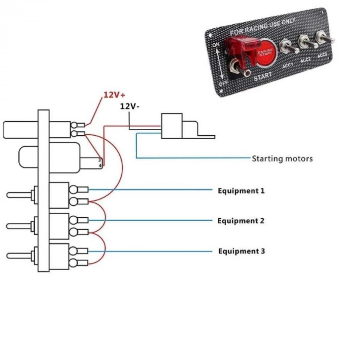 4lü ON-OFF Toggle Switch Panel - Motor Start Butonlu