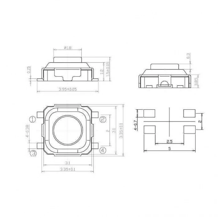 4 Pinli 3x3x1.5mm Buton