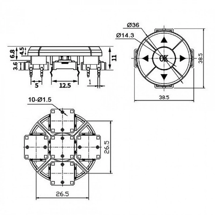 5 Adet Yön Kombinasyonlu 12mm Tact Switch Seti