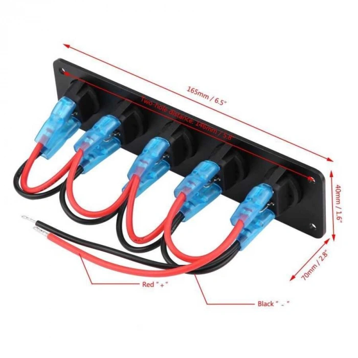 5li ON-OFF Kırmızı Nokta Işıklı Anahtar Switch Panel 12V-24V