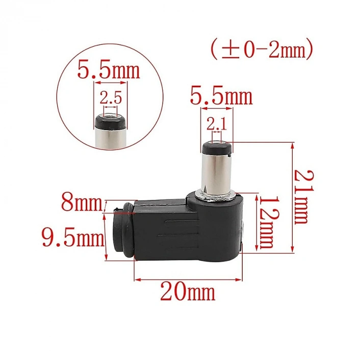 5.5x2.1mm 90 Derece Erkek DC Barrel Jak