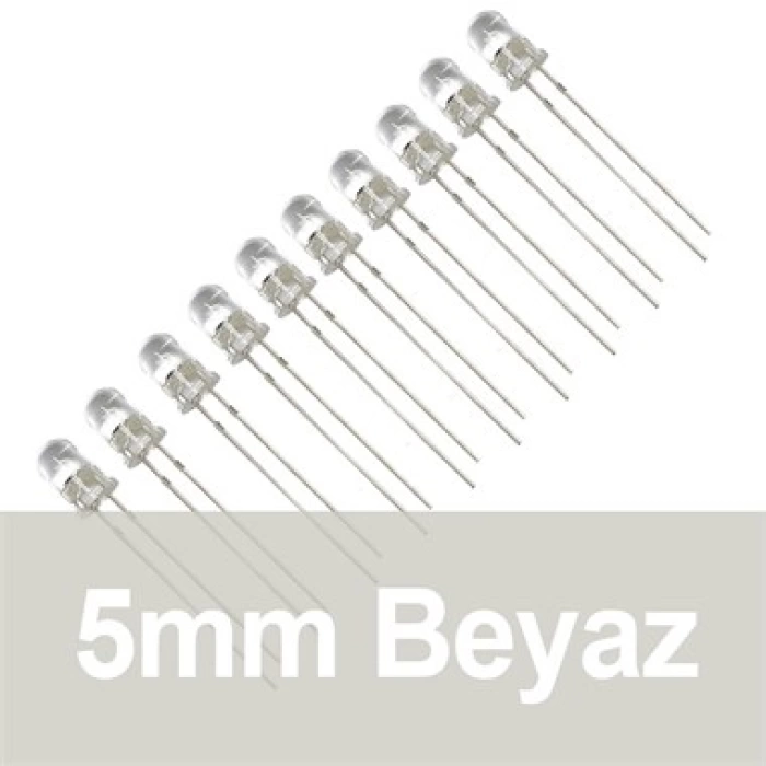 5mm Şeffaf Beyaz Diyot LED (10 Adet)