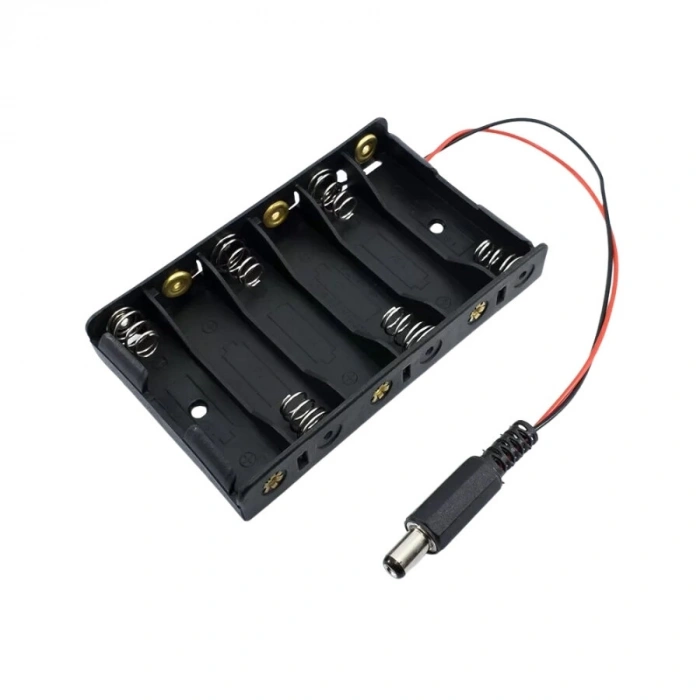 6lı AA Pil Yuvası - Barrel Jack Çıkışlı