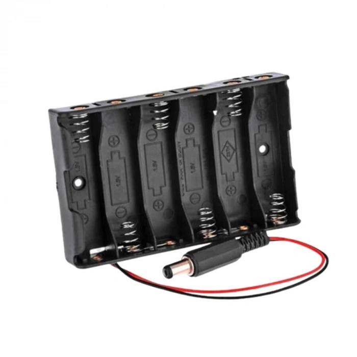 6lı AA Pil Yuvası - Barrel Jack Çıkışlı