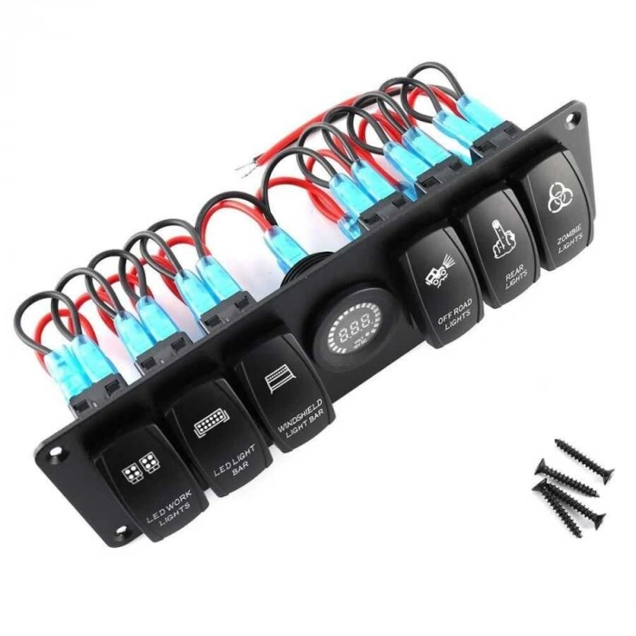 6lı ON-OFF Işıklı Anahtar Switch Panel 12V-24V Voltaj Göstergeli