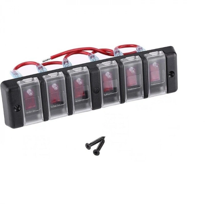6lı ON-OFF Kırmızı Işıklı Anahtar Switch Panel 12V 16A