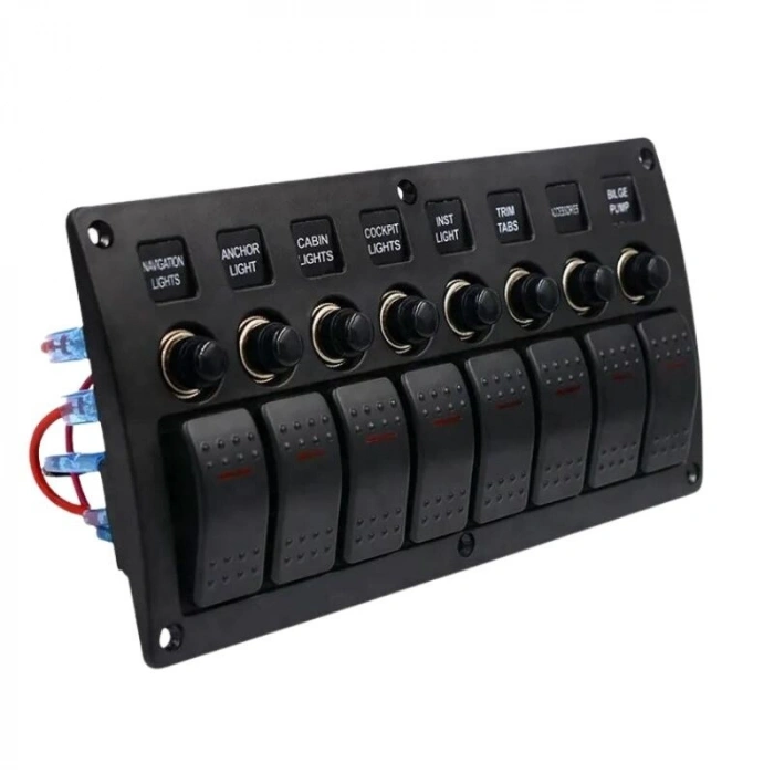8li ON-OFF Kırmızı Işıklı Anahtar Switch Panel - Aşırı Akım Korumalı