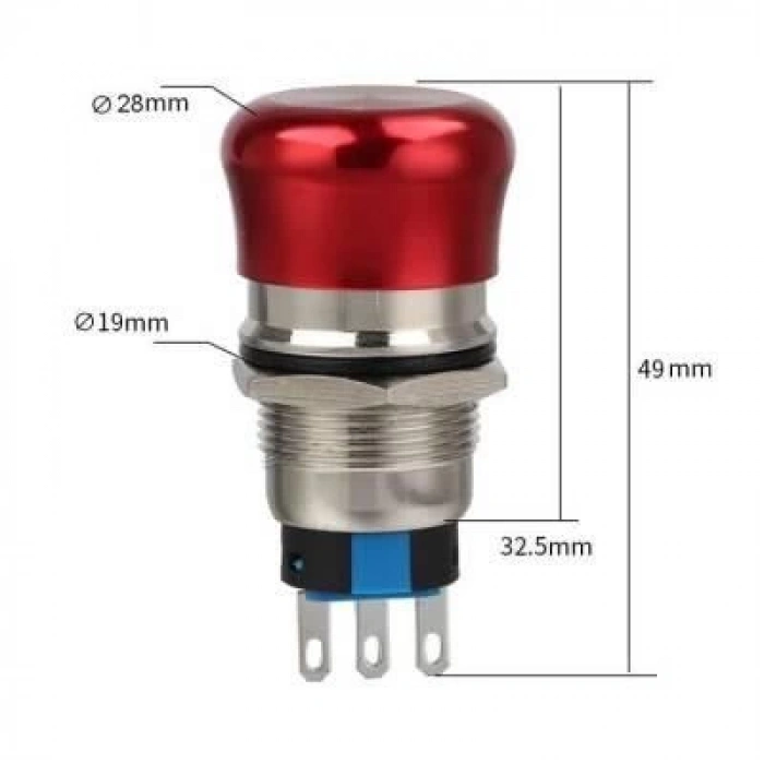Acil Stop Butonu - Metal 19mm 1NO+1NC Kırmızı