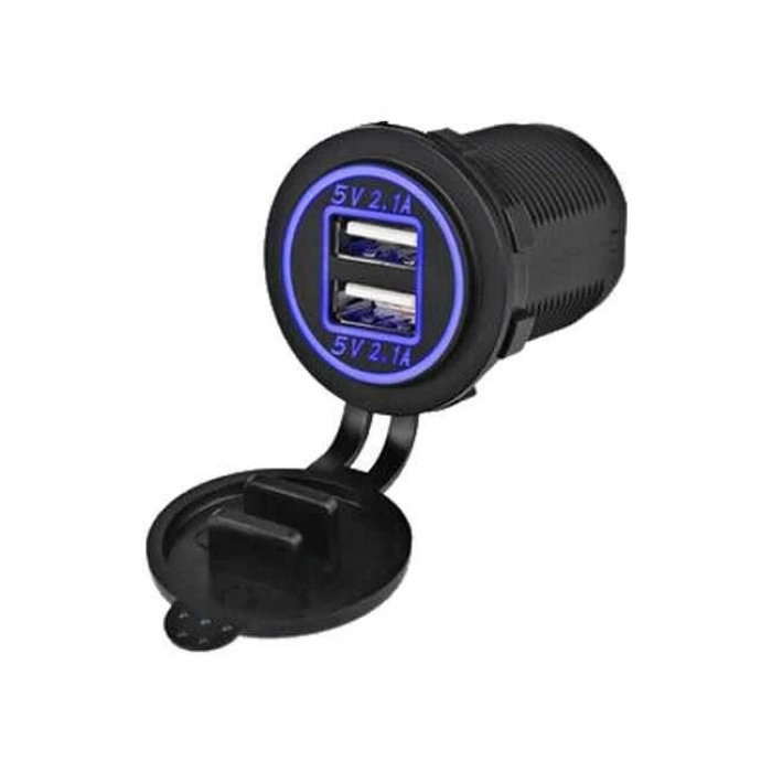 Araç Telefon Şarj Soketi 2li 5V 2.1A Mavi