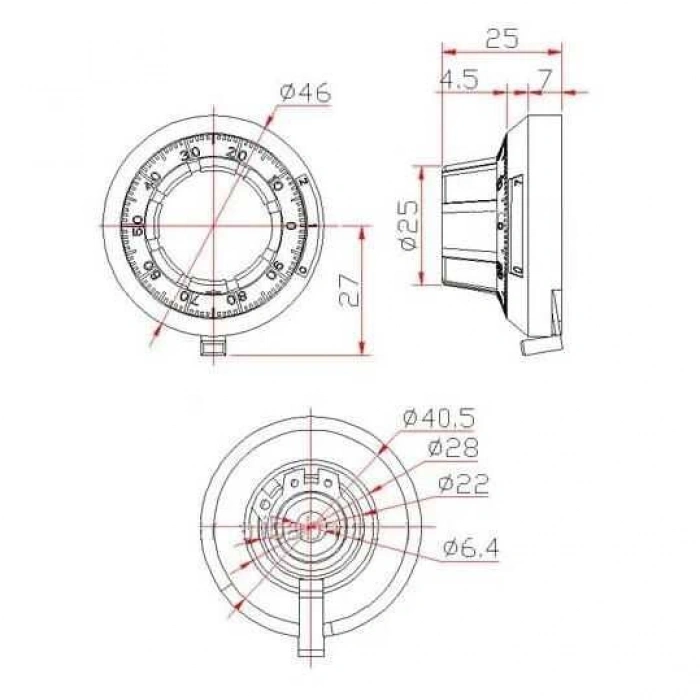 B2 46mm Dial Hassas Potansiyometre Başlığı