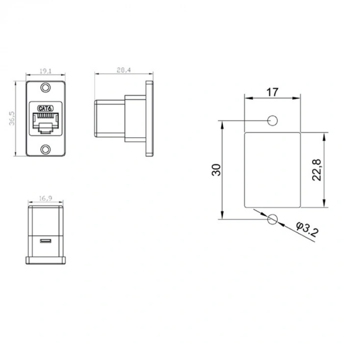 CAT6 RJ45 Dişi Panel Tipi Konnektör - SCAT6-C