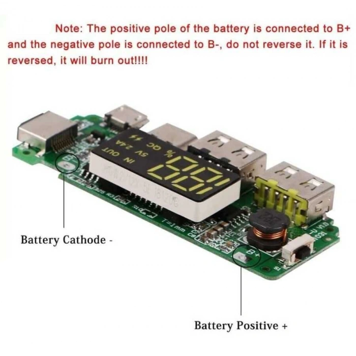 Çift USB 5V 2.4A Ledli Micro Type-C Powerbank Modülü