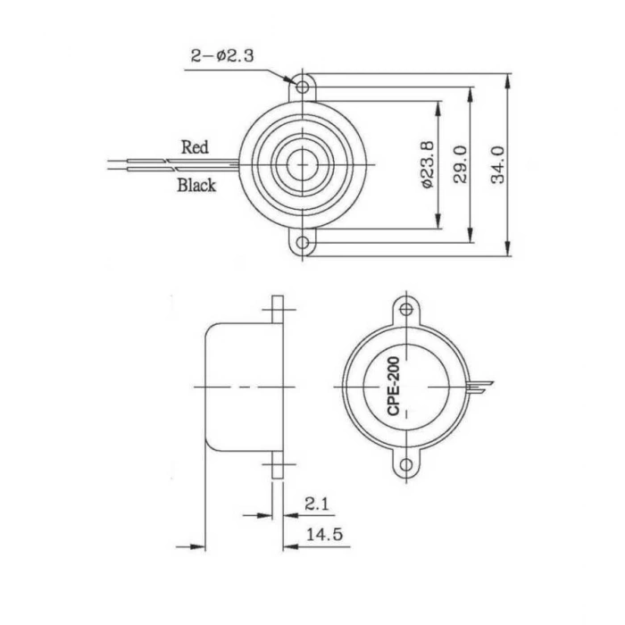 CPE-200 Devreli Buzzer 3-20V 73dB Siren 23.8mm