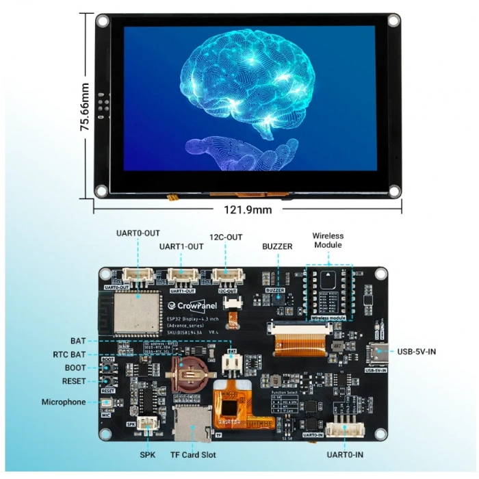 CrowPanel Advance 4.3 ESP32-S3 HMI Dokunmatik Ekranlı (480x272)