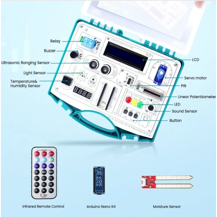 Elecrow Arduino NANO R4 Hepsi Bir Arada Başlangıç Seti (16 Modül, 20 Ders)