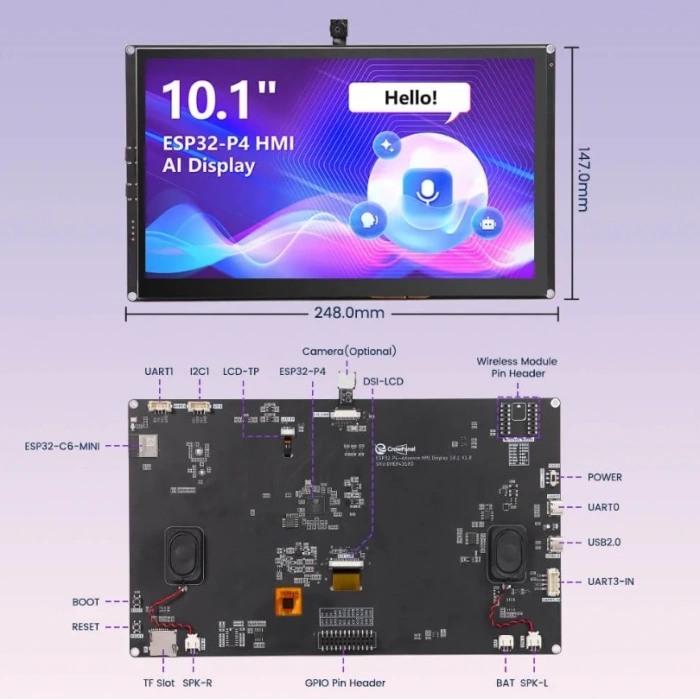 Elecrow CrowPanel Advanced 10.1 İnç ESP32-P4 HMI Dokunmatik IPS Ekran (1024x600)