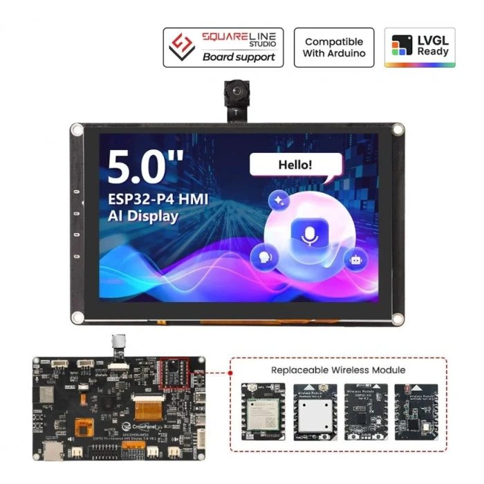 Elecrow CrowPanel Advanced 5 İnç ESP32-P4 WiFi 6 HMI Dokunmatik IPS Ekran (800x480)