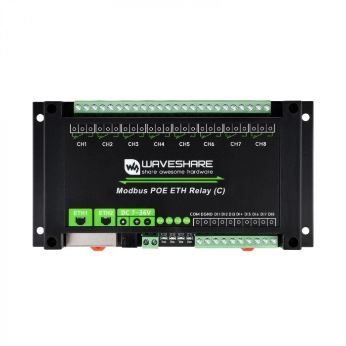 Endüstriyel 8 Kanallı Modbus RTU Ethernet Röle Modülü (C) - PoE Ethernet Port
