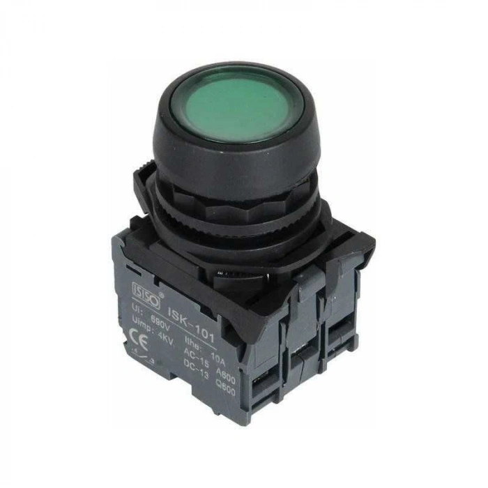 ISP-AW33M5 220V Led Işıklı Yaylı Buton - Yeşil