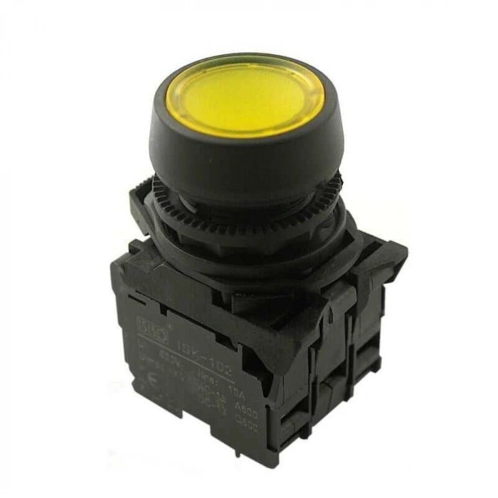 ISP-AW35M5 220V Led Işıklı Yaylı Buton - Sarı