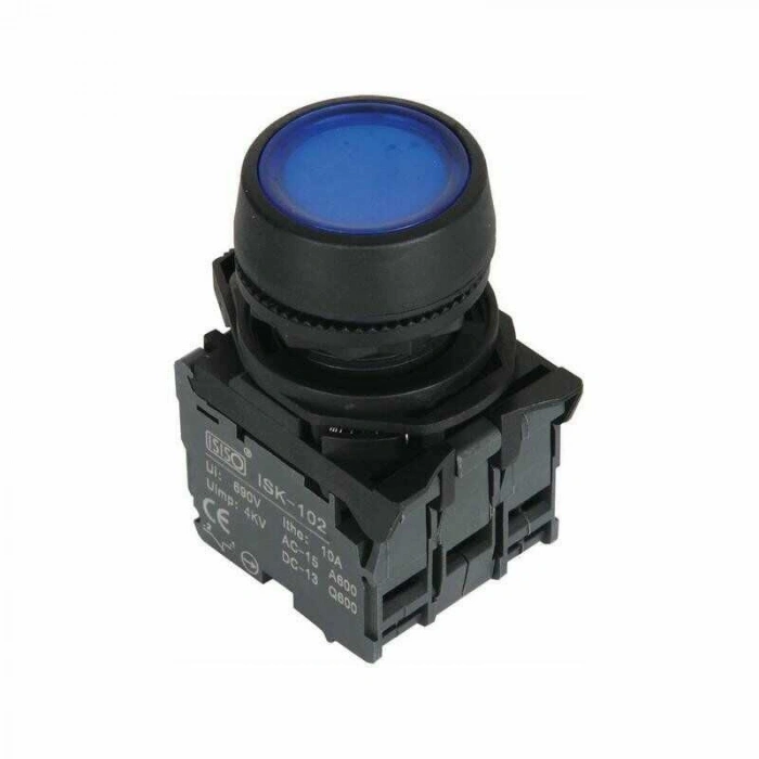 ISP-AW36B5 24V Led Işıklı Yaylı Buton - Mavi