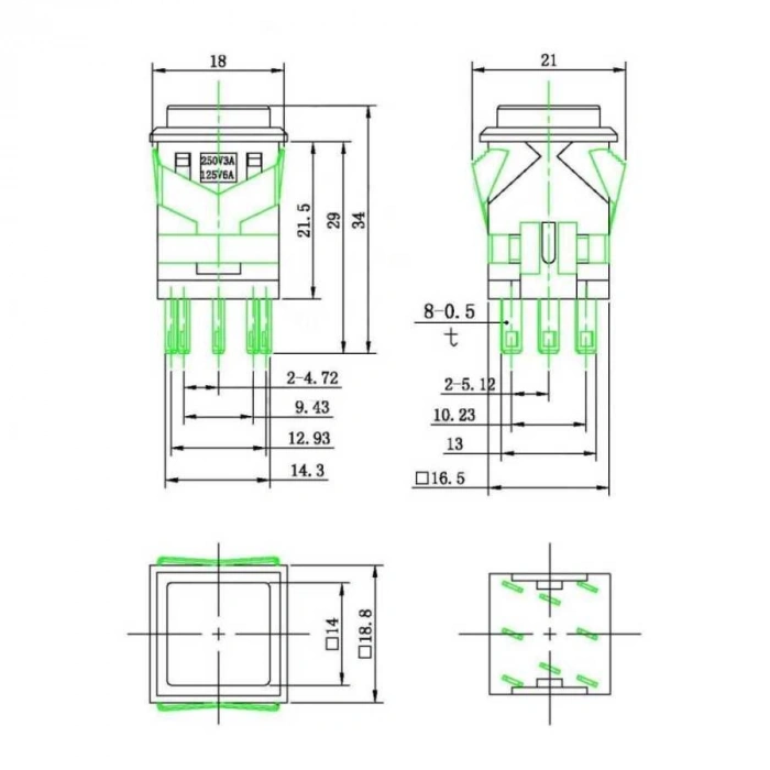 KD2-23 19mm Işıksız Anahtarlı Push Buton - Yeşil