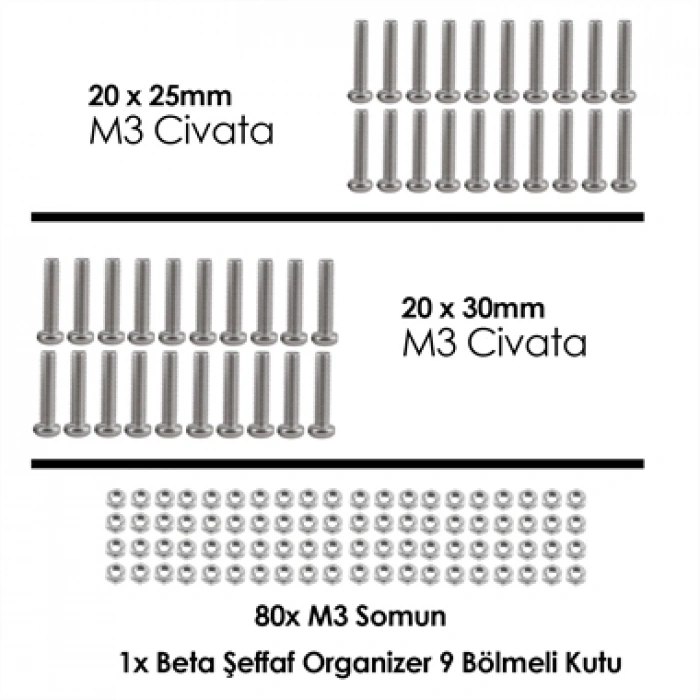 M3 Civata ve Somun Seti YSB (10 Parça 240 Adet)