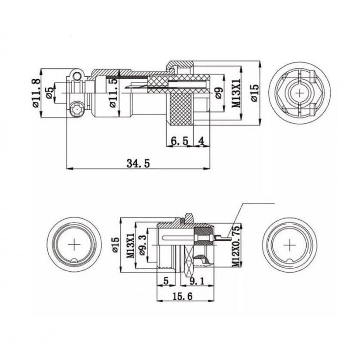 Mike Konnektör 12mm 6 Pin - Erkek