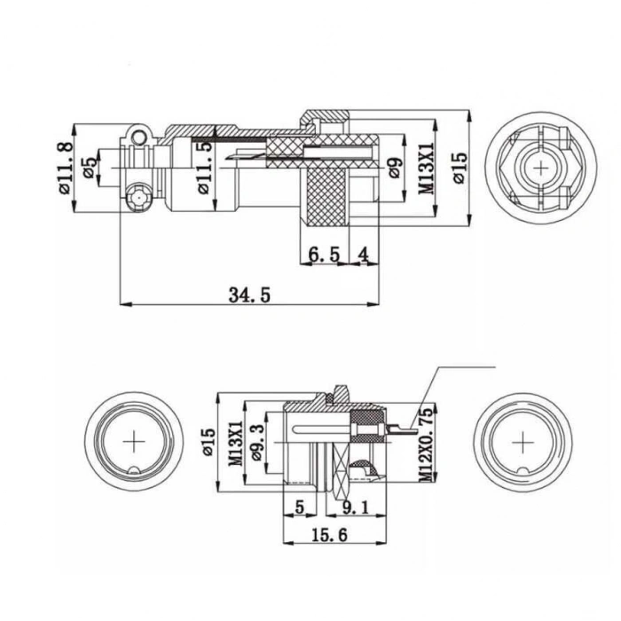 Mike Konnektör 2-Pin 12mm - Dişi